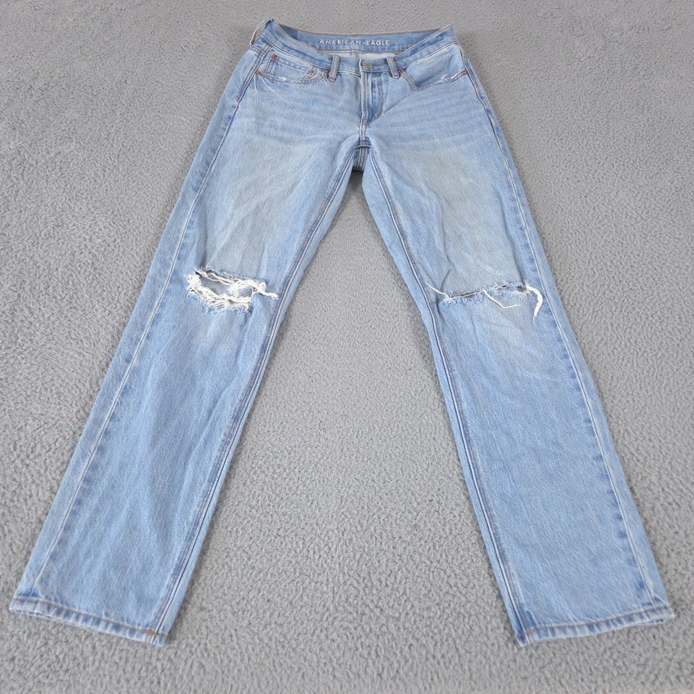 American Eagle Jeans Women 2 Blue 90's Straight Light Wash Mid Rise Denim Preppy